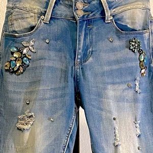 Jeans Indigo Rein Rhinestones Distressed SZ 9